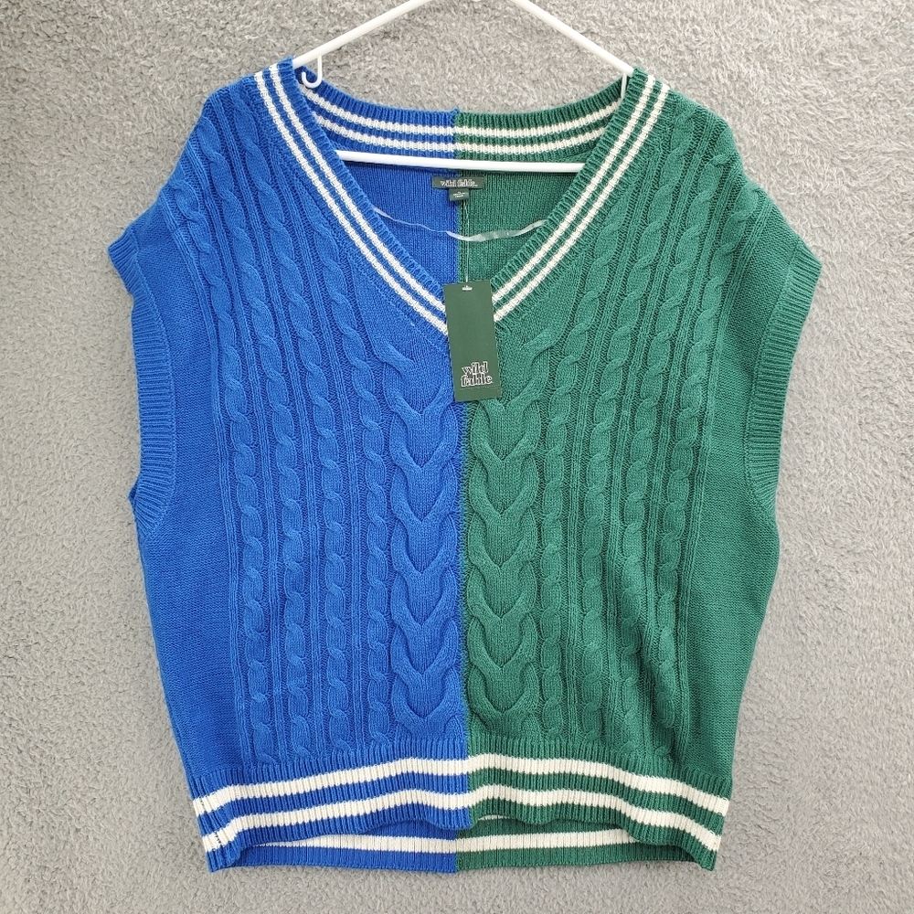 Wild Fable Sweater Vest Cable Knit Women's NWT Green Blue V Neck